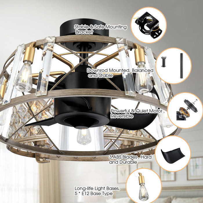 23" Modern Satin Nickel DC Motor Downrod Mount Reversible Fandelier Ceiling Fan with Lighting and Remote Control - Sweatfully