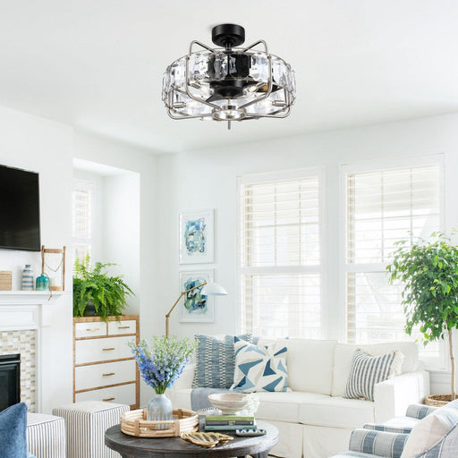 23" Modern DC Motor Downrod Mount Reversible Fandelier Ceiling Fan with Lighting and Remote Control - Sweatfully