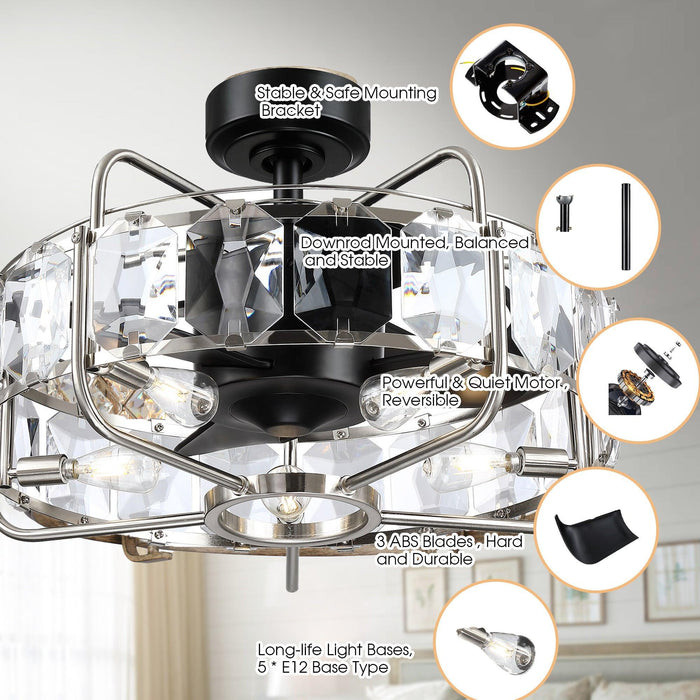 23" Modern DC Motor Downrod Mount Reversible Fandelier Ceiling Fan with Lighting and Remote Control - Sweatfully