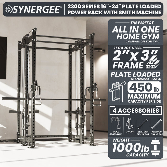 Synergee 2300 Series Power Cage with Plate Loaded Cable Cross Overs and Smith Machine - Sweatfully