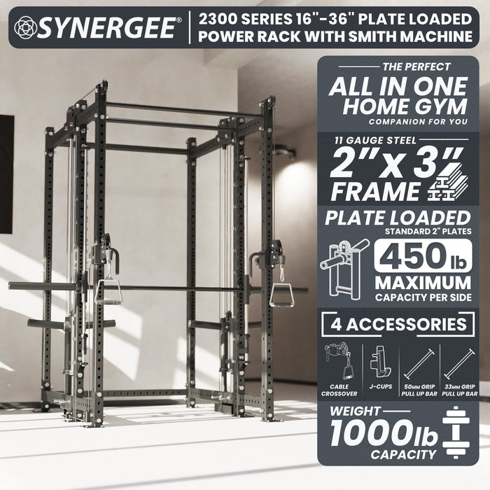 Synergee 2300 Series Power Cage with Plate Loaded Cable Cross Overs and Smith Machine - Sweatfully