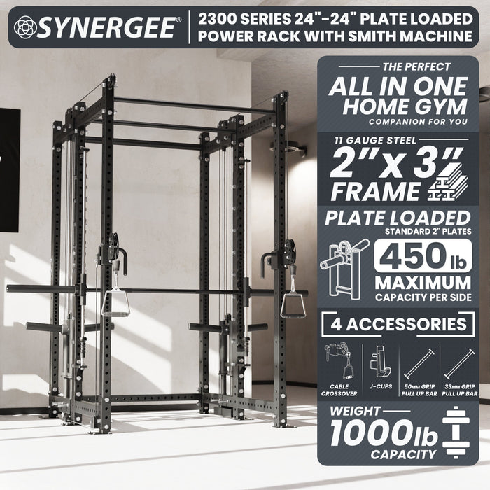 Synergee 2300 Series Power Cage with Plate Loaded Cable Cross Overs and Smith Machine - Sweatfully
