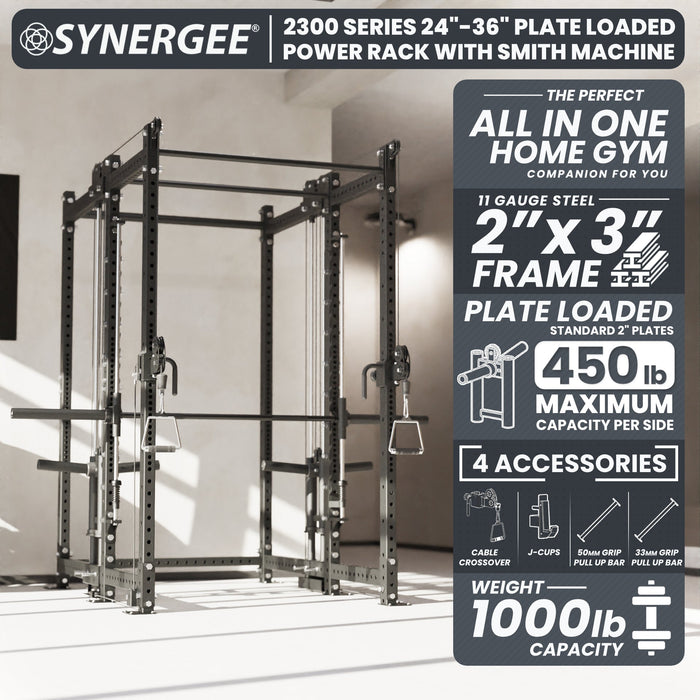 Synergee 2300 Series Power Cage with Plate Loaded Cable Cross Overs and Smith Machine - Sweatfully