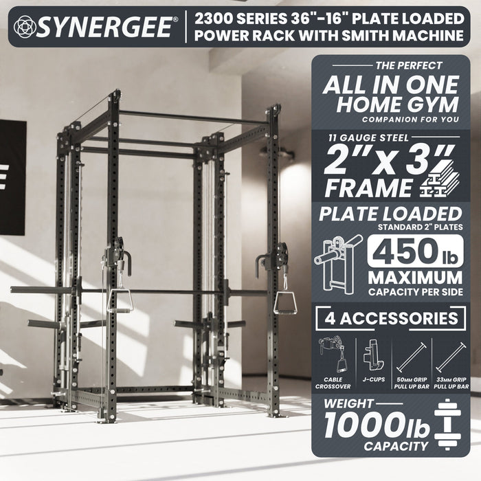 Synergee 2300 Series Power Cage with Plate Loaded Cable Cross Overs and Smith Machine - Sweatfully
