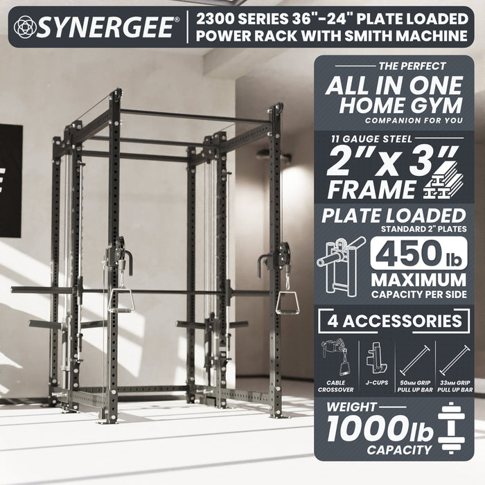 Synergee 2300 Series Power Cage with Plate Loaded Cable Cross Overs and Smith Machine - Sweatfully