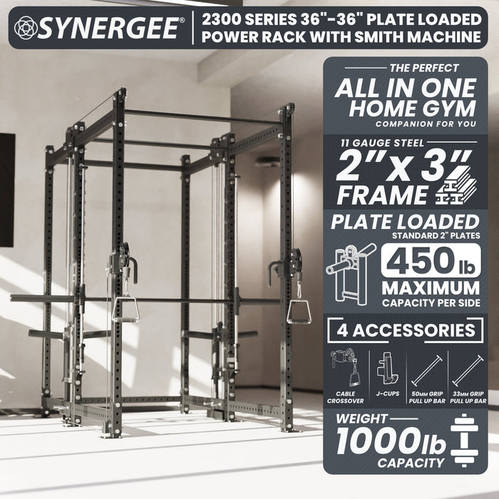 Synergee 2300 Series Power Cage with Plate Loaded Cable Cross Overs and Smith Machine - Sweatfully