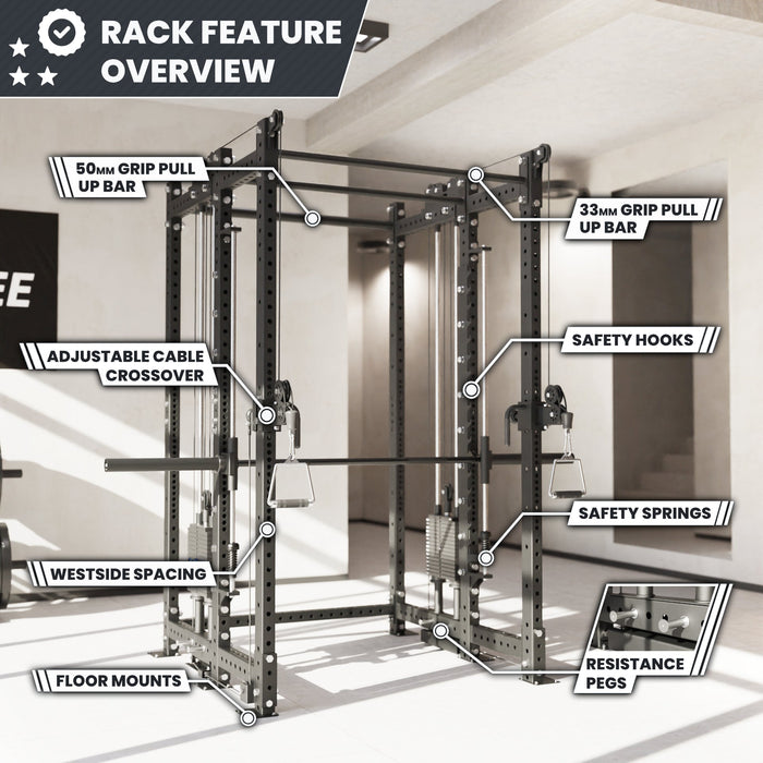 Synergee 2300 Series Power Cage with Synchronized Loaded Cable Cross Overs and Smith Machine - Sweatfully