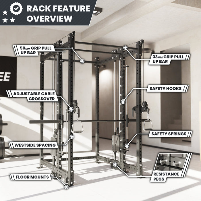 Synergee 2300 Series Power Cage with Synchronized Loaded Cable Cross Overs and Smith Machine - Sweatfully
