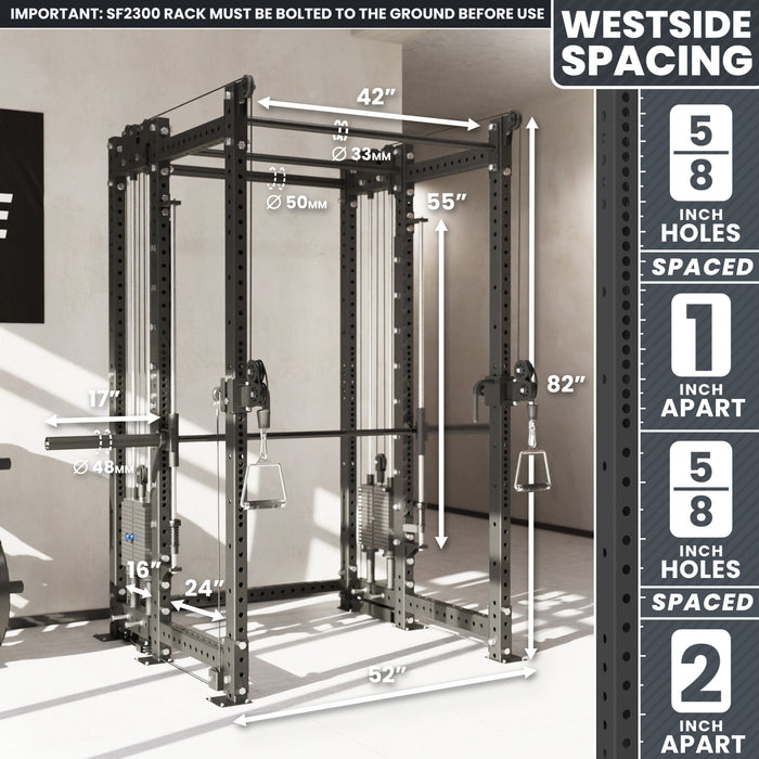 Synergee 2300 Series Power Cage with Synchronized Loaded Cable Cross Overs and Smith Machine - Sweatfully