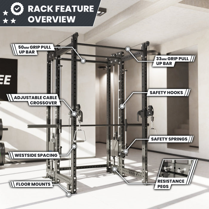 Synergee 2300 Series Power Cage with Synchronized Loaded Cable Cross Overs and Smith Machine - Sweatfully