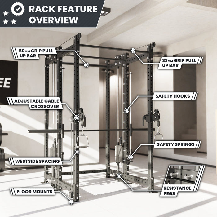 Synergee 2300 Series Power Cage with Synchronized Loaded Cable Cross Overs and Smith Machine - Sweatfully