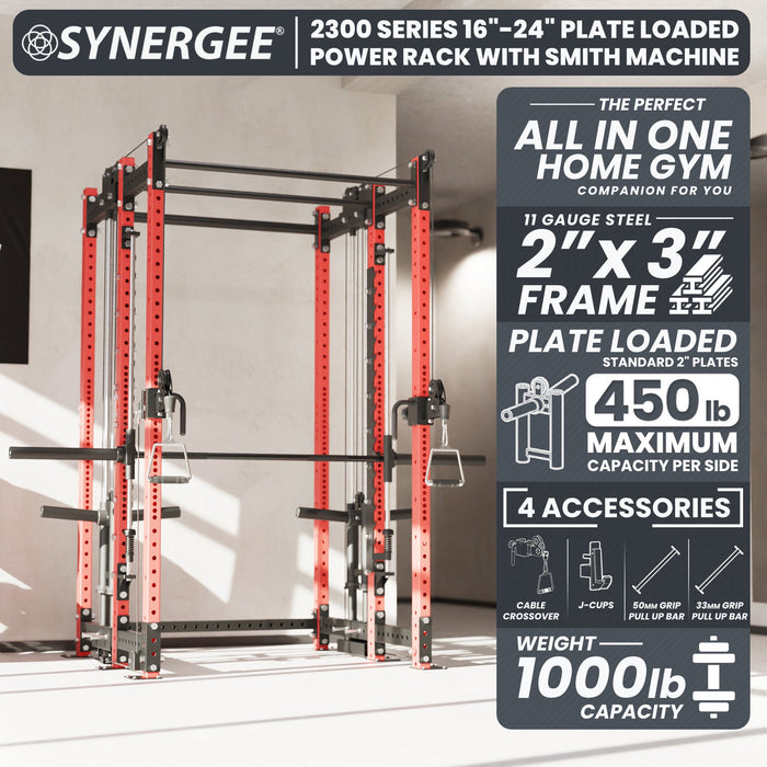 Synergee 2300 Series Power Cage with Plate Loaded Cable Cross Overs and Smith Machine - Sweatfully