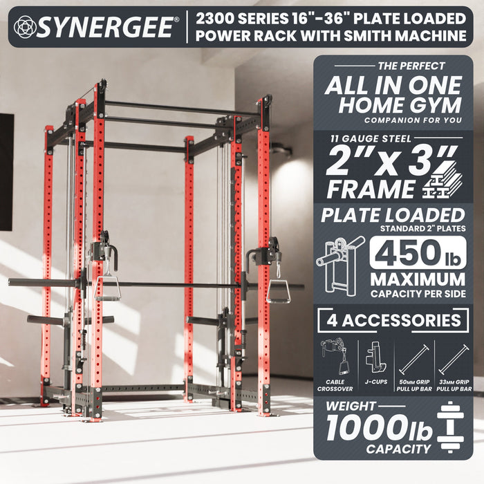 Synergee 2300 Series Power Cage with Plate Loaded Cable Cross Overs and Smith Machine - Sweatfully