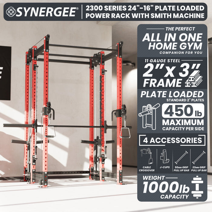 Synergee 2300 Series Power Cage with Plate Loaded Cable Cross Overs and Smith Machine - Sweatfully