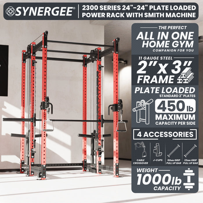 Synergee 2300 Series Power Cage with Plate Loaded Cable Cross Overs and Smith Machine - Sweatfully