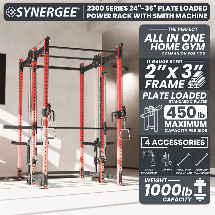 Synergee 2300 Series Power Cage with Plate Loaded Cable Cross Overs and Smith Machine - Sweatfully