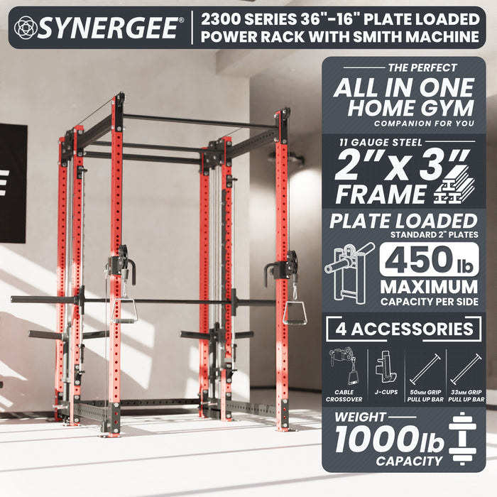 Synergee 2300 Series Power Cage with Plate Loaded Cable Cross Overs and Smith Machine - Sweatfully