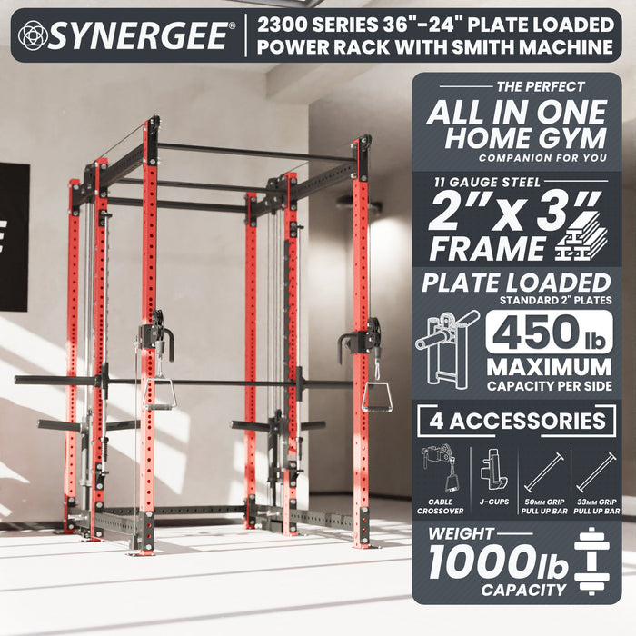 Synergee 2300 Series Power Cage with Plate Loaded Cable Cross Overs and Smith Machine - Sweatfully