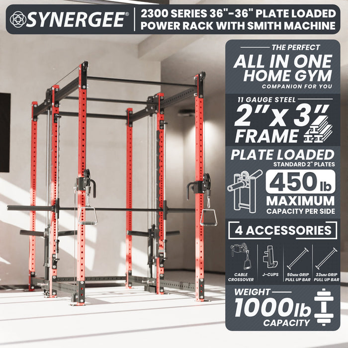 Synergee 2300 Series Power Cage with Plate Loaded Cable Cross Overs and Smith Machine - Sweatfully