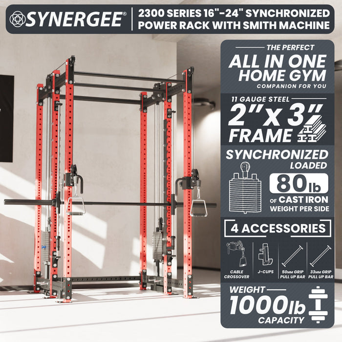 Synergee 2300 Series Power Cage with Synchronized Loaded Cable Cross Overs and Smith Machine - Sweatfully