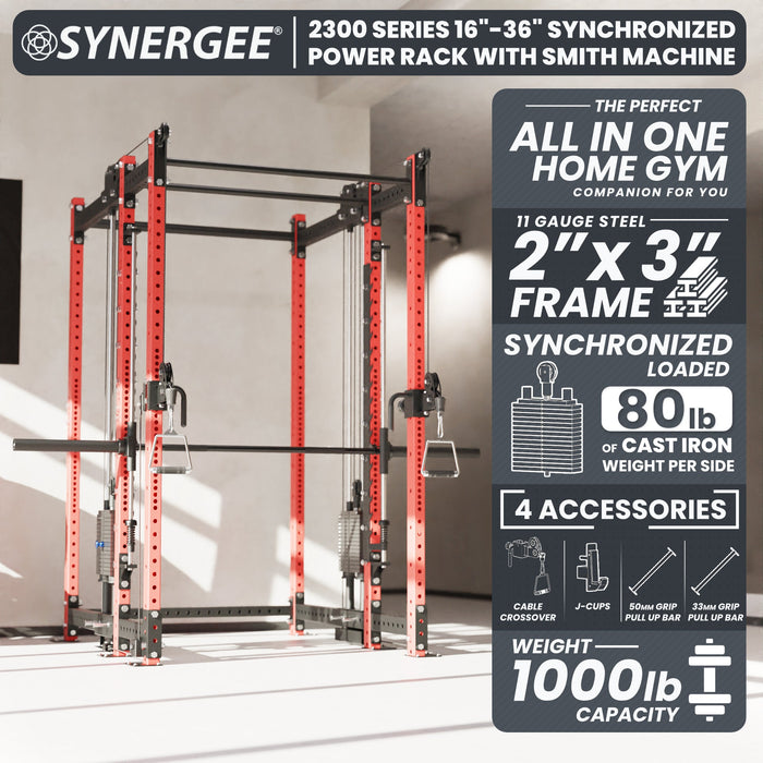 Synergee 2300 Series Power Cage with Synchronized Loaded Cable Cross Overs and Smith Machine - Sweatfully