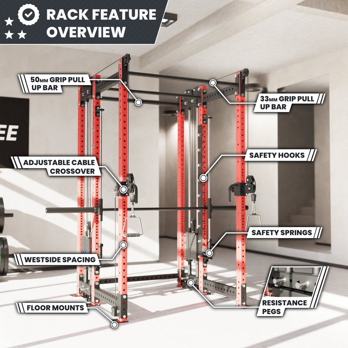 Synergee 2300 Series Power Cage with Synchronized Loaded Cable Cross Overs and Smith Machine - Sweatfully