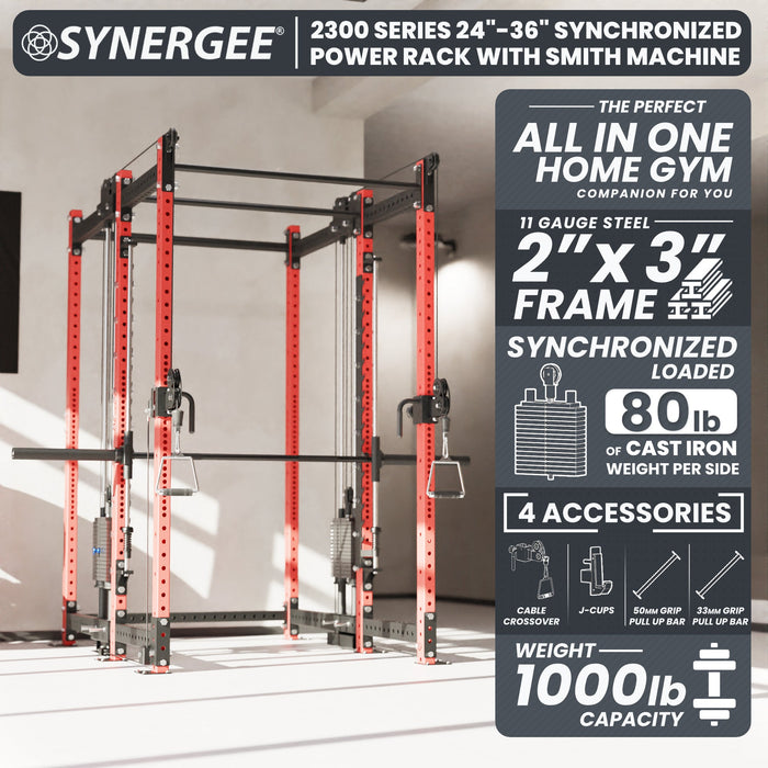 Synergee 2300 Series Power Cage with Synchronized Loaded Cable Cross Overs and Smith Machine - Sweatfully