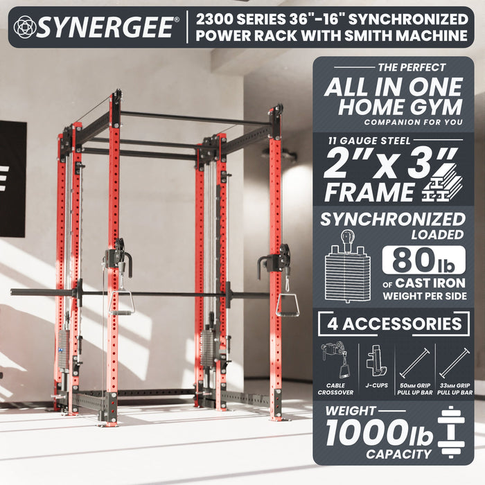 Synergee 2300 Series Power Cage with Synchronized Loaded Cable Cross Overs and Smith Machine - Sweatfully