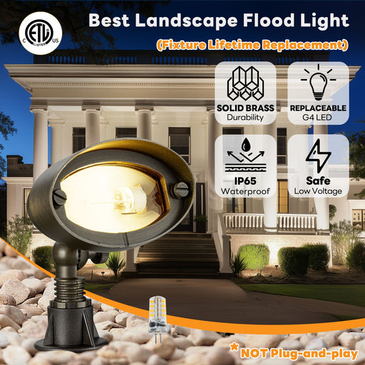 Gardenreet 12V Brass Landscape Flood Light & Wall Wash Light(Round), Low Voltage Wired Outdoor LED Flood Fixture for Wall,Tree and Buliding (2301) - Sweatfully