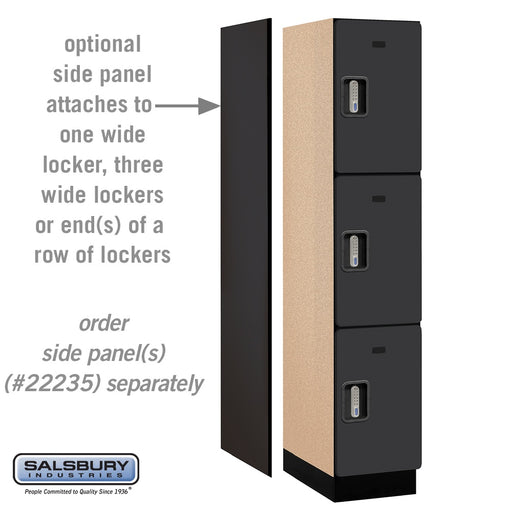 Salsbury 15" Wide Triple Tier Designer Wood Locker - 1 Wide - 6 Feet High - 21 Inches Deep - Black - Silver Electronic Locks - Sweatfully