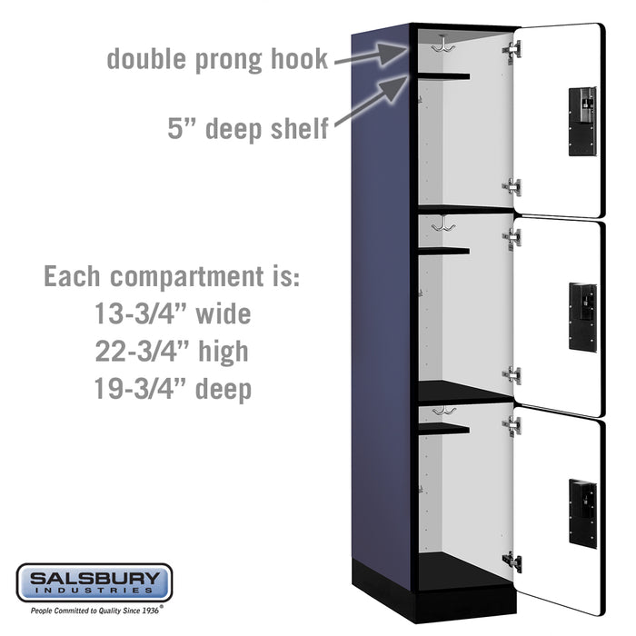 Salsbury 15" Wide Triple Tier Designer Wood Locker - 1 Wide - 6 Feet High - 21 Inches Deep - Blue - Hasps - Sweatfully
