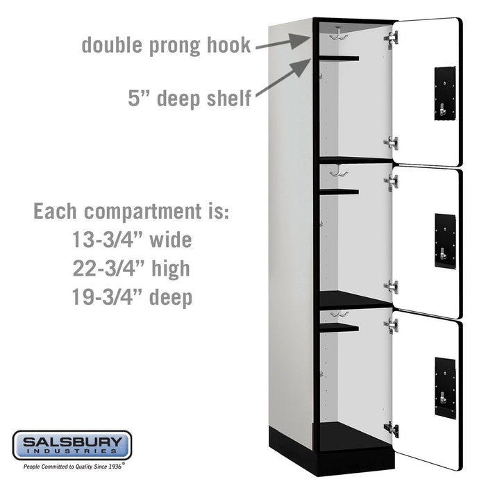 Salsbury 15" Wide Triple Tier Designer Wood Locker - 1 Wide - 6 Feet High - 21 Inches Deep - Gray - Black Electronic Locks - Sweatfully