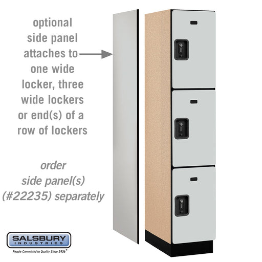 Salsbury 15" Wide Triple Tier Designer Wood Locker - 1 Wide - 6 Feet High - 21 Inches Deep - Gray - Black Resettable Combination Locks - Sweatfully