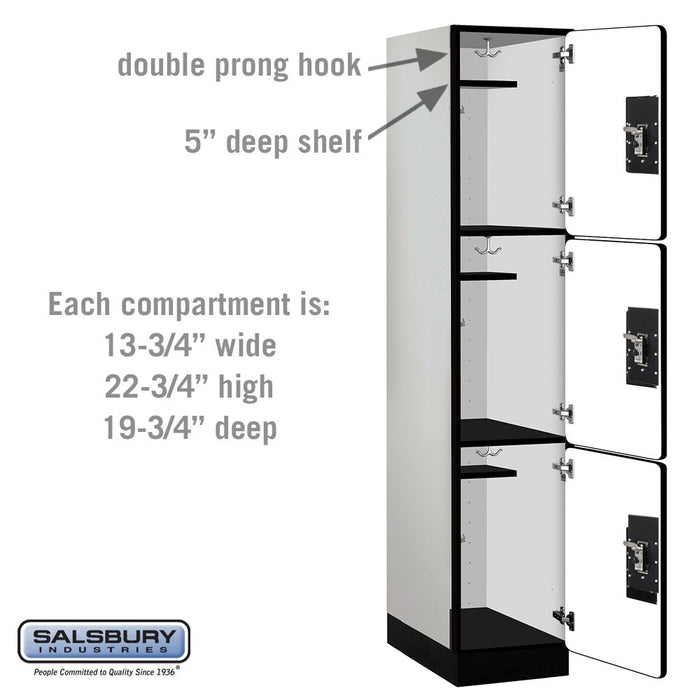 Salsbury 15" Wide Triple Tier Designer Wood Locker - 1 Wide - 6 Feet High - 21 Inches Deep - Gray - Silver Resettable Combination Locks - Sweatfully