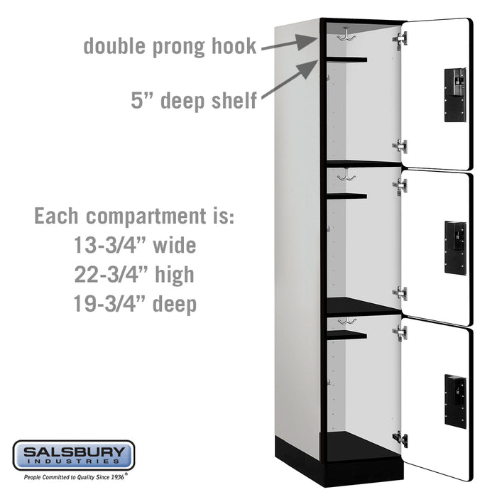 Salsbury 15" Wide Triple Tier Designer Wood Locker - 1 Wide - 6 Feet High - 21 Inches Deep - Gray - Hasps - Sweatfully