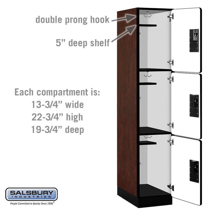 Salsbury 15" Wide Triple Tier Designer Wood Locker - 1 Wide - 6 Feet High - 21 Inches Deep - Mahogany - Hasps - Sweatfully