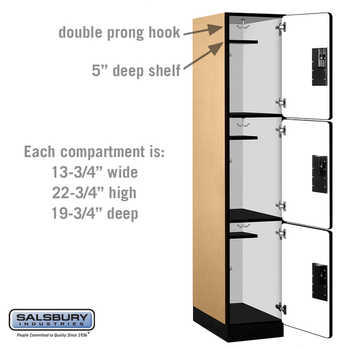 Salsbury 15" Wide Triple Tier Designer Wood Locker - 1 Wide - 6 Feet High - 21 Inches Deep - Maple - Hasps - Sweatfully