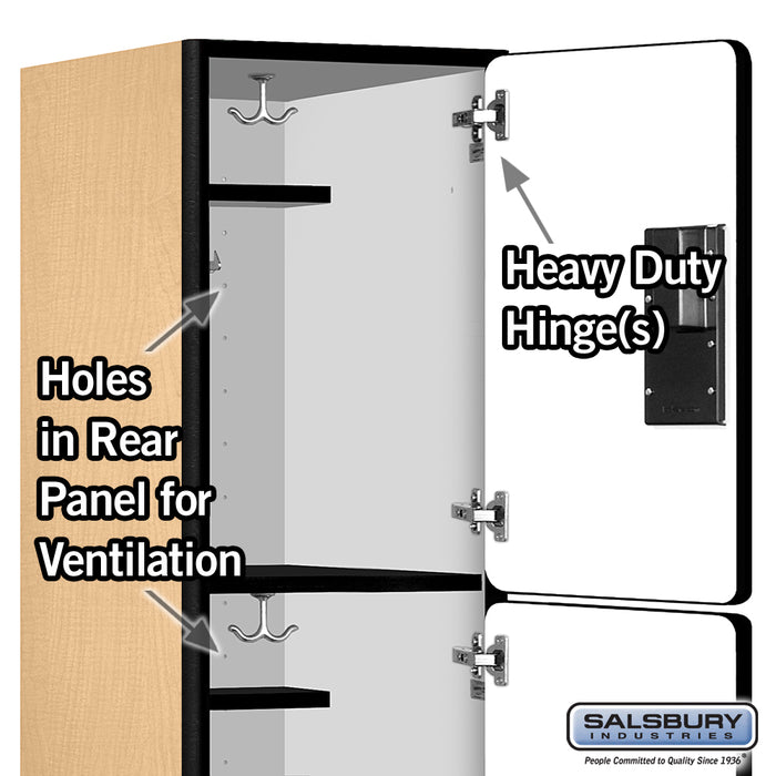 Salsbury 15" Wide Triple Tier Designer Wood Locker - 1 Wide - 6 Feet High - 21 Inches Deep - Maple - Hasps - Sweatfully
