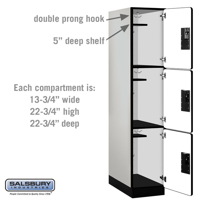 Salsbury 15" Wide Triple Tier Designer Wood Locker - 1 Wide - 6 Feet High - 24 Inches Deep - Gray - Hasps - Sweatfully
