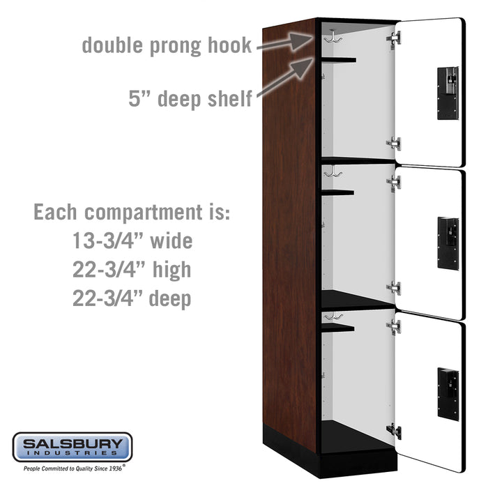 Salsbury 15" Wide Triple Tier Designer Wood Locker - 1 Wide - 6 Feet High - 24 Inches Deep - Mahogany - Hasps - Sweatfully