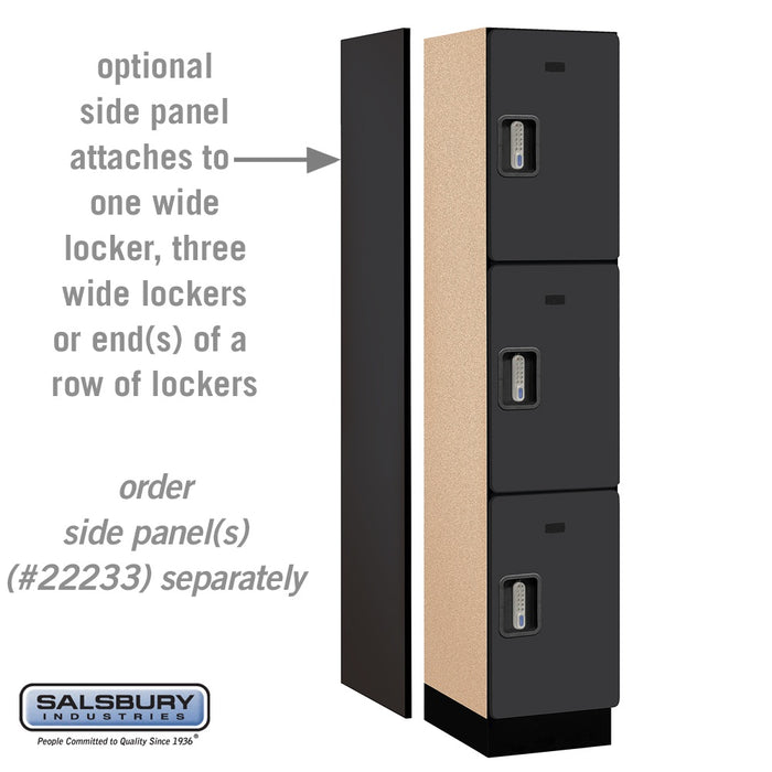 Salsbury 15" Wide Triple Tier Designer Wood Locker - 1 Wide - 6 Feet High - 18 Inches Deep - Black - Silver Electronic Locks - Sweatfully