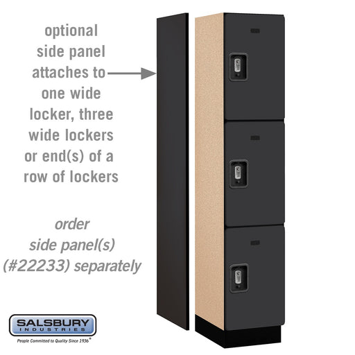Salsbury 15" Wide Triple Tier Designer Wood Locker - 1 Wide - 6 Feet High - 18 Inches Deep - Black - Silver Resettable Combination Locks - Sweatfully