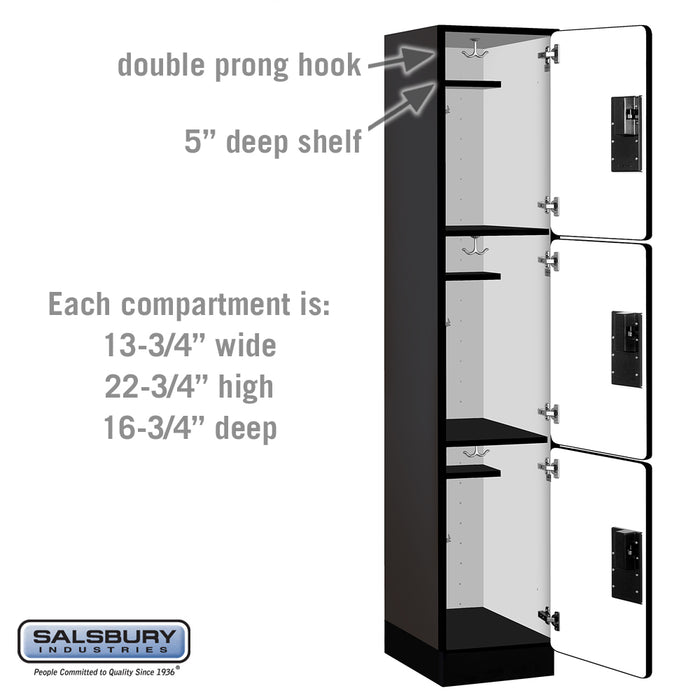 Salsbury 15" Wide Triple Tier Designer Wood Locker - 1 Wide - 6 Feet High - 18 Inches Deep - Black - Hasps - Sweatfully