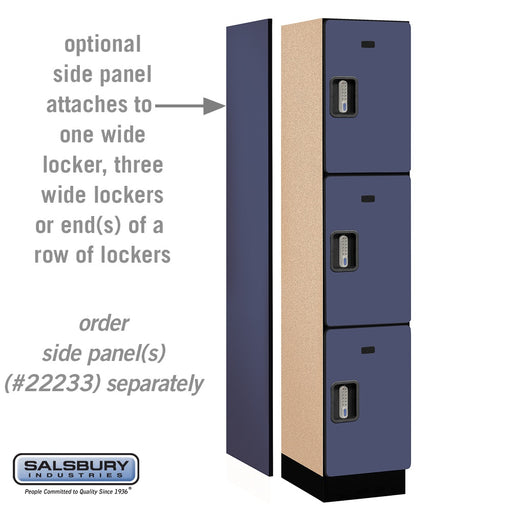 Salsbury 15" Wide Triple Tier Designer Wood Locker - 1 Wide - 6 Feet High - 18 Inches Deep - Blue - Silver Electronic Locks - Sweatfully