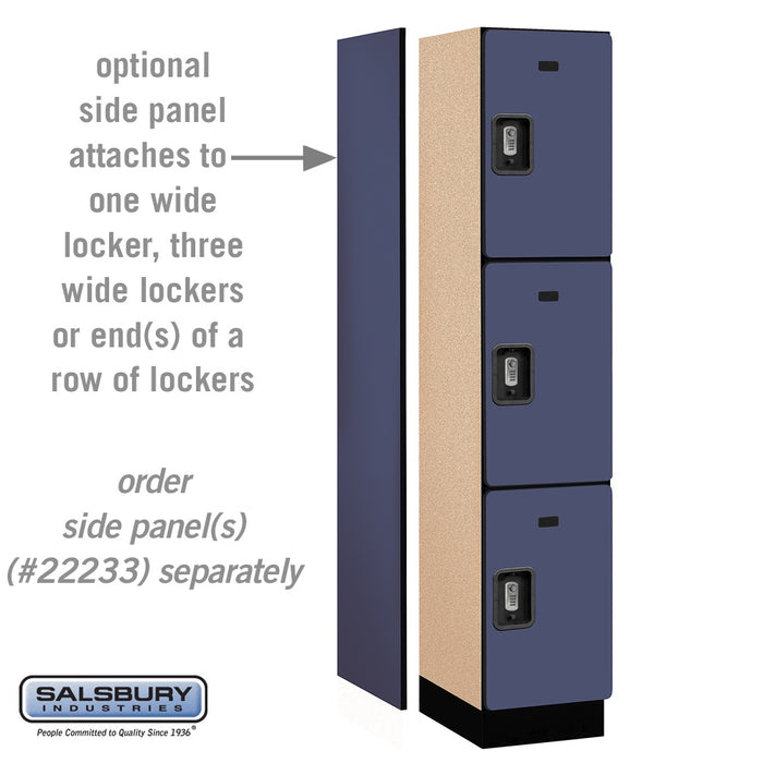 Salsbury 15" Wide Triple Tier Designer Wood Locker - 1 Wide - 6 Feet High - 18 Inches Deep - Blue - Silver Resettable Combination Locks - Sweatfully