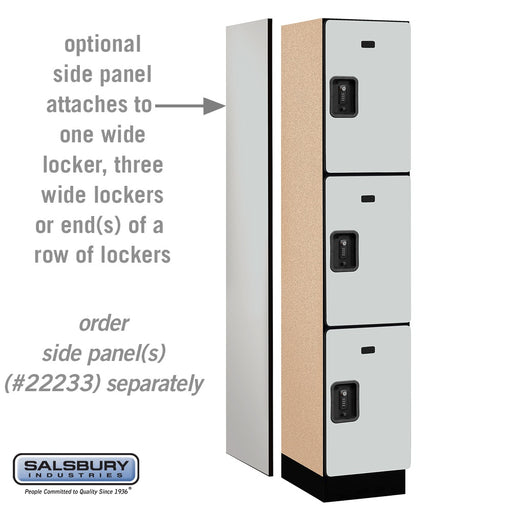 Salsbury 15" Wide Triple Tier Designer Wood Locker - 1 Wide - 6 Feet High - 18 Inches Deep - Gray - Black Resettable Combination Locks - Sweatfully