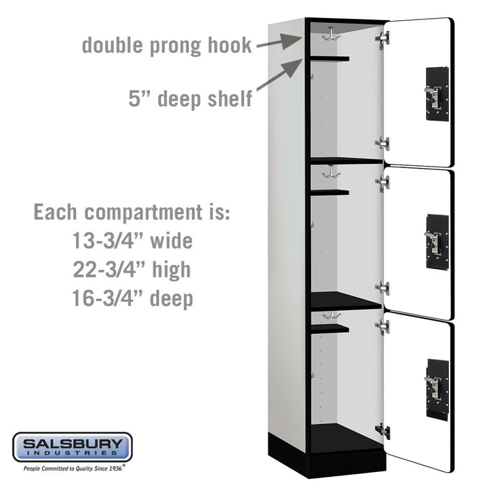 Salsbury 15" Wide Triple Tier Designer Wood Locker - 1 Wide - 6 Feet High - 18 Inches Deep - Gray - Silver Resettable Combination Locks - Sweatfully