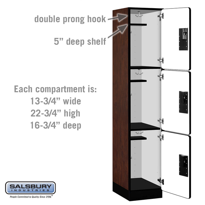 Salsbury 15" Wide Triple Tier Designer Wood Locker - 1 Wide - 6 Feet High - 18 Inches Deep - Mahogany - Hasps - Sweatfully