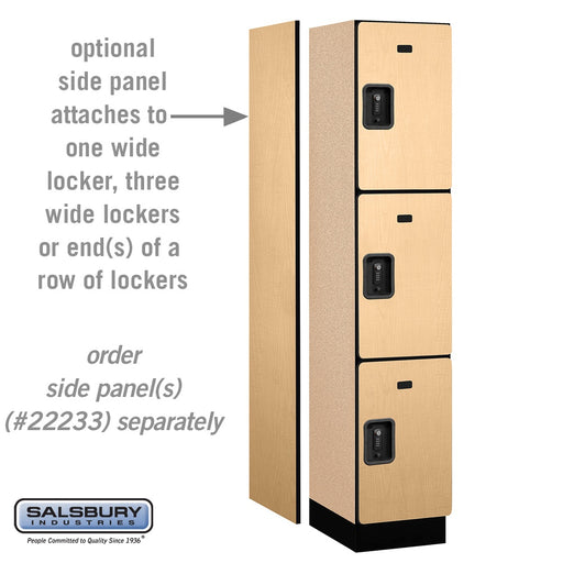 Salsbury 15" Wide Triple Tier Designer Wood Locker - 1 Wide - 6 Feet High - 18 Inches Deep - Maple - Black Resettable Combination Locks - Sweatfully