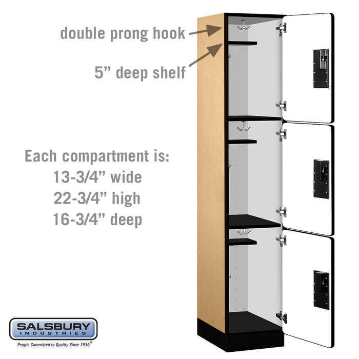 Salsbury 15" Wide Triple Tier Designer Wood Locker - 1 Wide - 6 Feet High - 18 Inches Deep - Maple - Hasps - Sweatfully